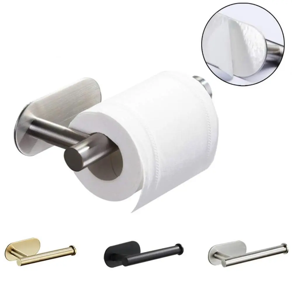 Nail Free Stainless Steel Bathroom Kitchen Adhesive Single Bar Rack Hanger Toilet Roll Paper Holder