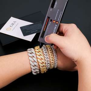 Wholesale Bulk 8-20mm White Gold Plated 925 <b>Silver</b> Brilliant Cut White Moissanite Iced Cuban Link Arc Bracelet <b>Men</b> GRA Certified - Product Image 1