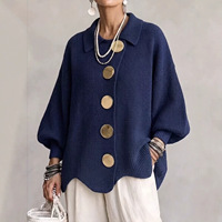 Nouvelle Collection Automne 2027 : Ensemble Pull Tricoté Femme Style Européen et Américain, Manches Classiques, Grand Bouton, Tenue Décontractée
