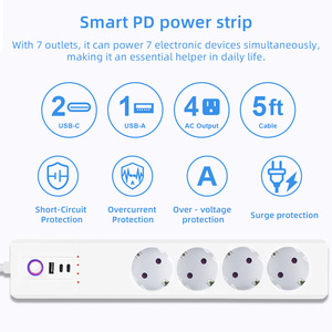 Multiprise intelligente LangYeao 20W PD EU 7-en-1, 4 prises CA à contrôle indépendant, charge rapide USB-C, compatible <span class=keywords><strong>Home</strong></span> <span class=keywords><strong>Assistant</strong></span> - Product Image 3
