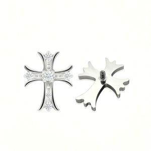 Lotus Wholesale F136 Clous d'oreilles en Titane avec Fleur Croisée et Zircon Cubique à Dos Plat, Bijoux de Piercing - Product Image 3