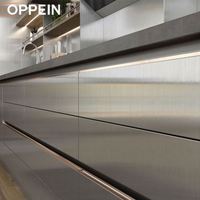 Meubles de cuisine OPPEIN professionnels, modernes, intelligents, préfabriqués, en forme de L, entièrement complets, en alliage d'aluminium et acier inoxydable.