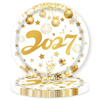 Ensemble de vaisselle jetable pour fête du Nouvel An 2027, blanc et or, assiettes en papier, gobelets, serviettes, nappe, décorations de fête