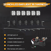 Support de pare-chocs droit de 30 pouces Lot de 6 pods de feux de conduite Barre lumineuse LED modulaire 12V pour 17-22 ford Super Duty F250