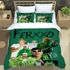 Venta al por mayor de lujo <span class=keywords><strong>Karol</strong></span> <span class=keywords><strong>G</strong></span> Peso Pluma Ferxxo impresión individual 3 uds ropa de cama niños sábana edredón edredones juego de cama - Product Image 1