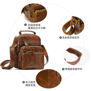Sac bandoulière pour homme Dujiang en cuir véritable grande capacité usage quotidien marron - Product Image 3