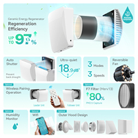 Ventilation à récupération de chaleur murale Airwoods Square 1.2 avec filtre F7, économie d'énergie, air frais, plastique ABS