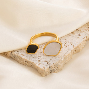 Geometric <b>Open</b> <b>Ring</b> 18K Gold Plated With Mother Of Pearl And Zircon For Women Fashion Jewelry Gift - Product Image 3