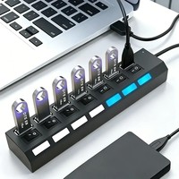 Hub USB 3.0 haute vitesse à 4/7 ports LED, adaptateur d'alimentation 5Gbps, commutateur répartiteur USB, prise ue pour ordinateur portable