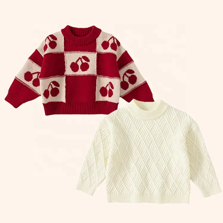 Color sólido para niños o punto de cereza bebé niña niños suéteres de manga larga primavera otoño niños suéteres precio barato