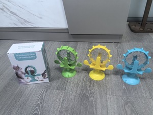 Puzzle pengumpan lambat interaktif untuk kucing dan anjing TPR, mainan berputar hewan peliharaan plastik meja putar kincir angin sederhana yang dibuat - Product Image 6