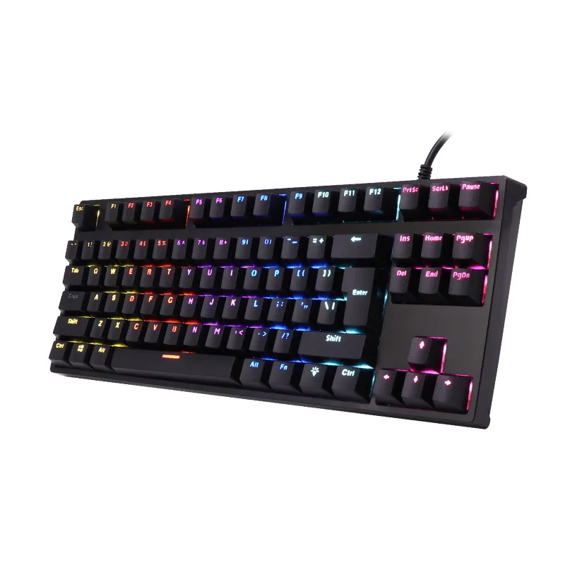 OEm factory hot-selling wired USB 87 keys customized layout Professional gaming Mechanical Keyboard YH8702 with 9 color light