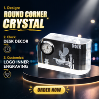 Vente flash - Cadeaux de décoration pour le bureau à domicile, cadeaux de mariage ou de fête, souvenirs, horloge en verre de cristal exquis à coins arrondis
