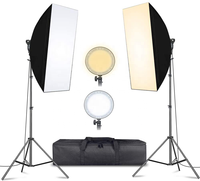 Kit d'éclairage LED Softbox 2 packs, Softbox 20x28 pouces, Tête de lumière LED dimmable 45W avec 2 températures de couleur, avec support d'éclairage