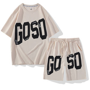 ANZKTN, traje de manga corta con estampado de letras grandes y cuello redondo para hombre deportivo informal de verano - Product Image 3