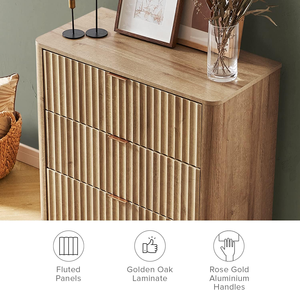 Brooklyn <strong>3</strong> <strong>Drawer</strong> Bedroom Modern <strong>Chest</strong> <strong>of</strong> <strong>Drawers</strong>, Wood Tall Nightstand, Waveform Fluted Side Table - Product Image 4