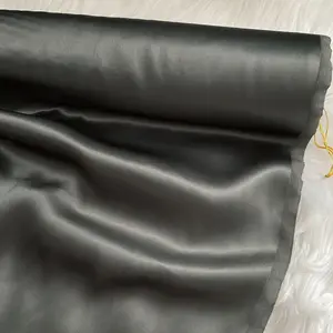 Luxury Mulberry Organic Silk Charmeuse Fabric Satin 100% Silk Elastic Stretch Black Plain for Women Dress Pajama Men Cloth