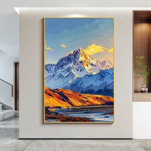 Peinture à l'huile peinte à la main, paysage de montagnes dorées, art moderne minimaliste, décoration murale pour salon, fond de canapé, sans cadre - Product Image 3