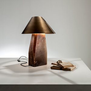 Lámpara de Mesa de Mármol con Pantalla Cónica Irregular, Bronce Antiguo, Fuente de Luz LED, Base E27, Control de Interruptor, Decoración de Hotel - Product Image 2
