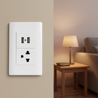 Prise murale standard sud-américaine de qualité PC, couleur blanche, Thaïlande, 3 pôles, avec double ports USB et voyant lumineux