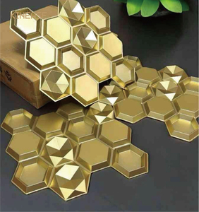 Paneles de Pared Modulares <span class=keywords><strong>3D</strong></span> en Dorado Champán Brillante, Resistentes al Agua, <span class=keywords><strong>para</strong></span> Decoración de Salas de Estar, Hoteles y Fondos de TV - Product Image 3