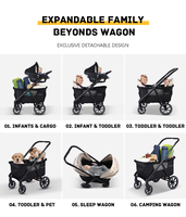 Chariot de Camping Pliant de Luxe Tout-Terrain 6 en 1 avec Auvent Détachable, Poussette Double à 2 Places pour Enfants et Bébés