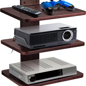 <b>Wall</b>-<b>mounted</b> Wooden Floating <b>Shelf</b> 3-tier Storage Rack For Player Router Organizer - Product Image 4