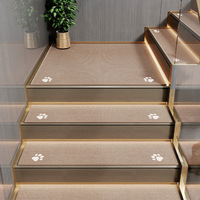 Tapis d'escalier modernes en polyester antidérapants, lavables, en diatomite, silencieux, rectangulaires, rayés, couleur unie pour usage domestique