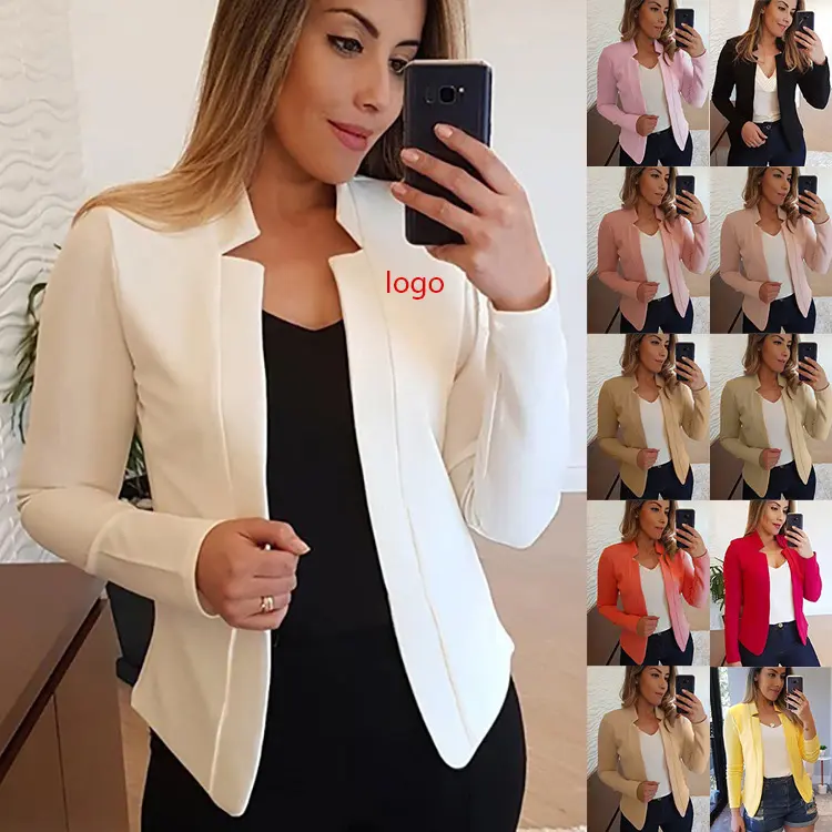 Women casual Tops New Autumn Long Sleeve Plus Size Solid Color Outwear Blouse Cardigan short Tops Business Suit Coat Jacket