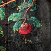 Rompi Kancing Tunggal Hitam Benang Xiangyun Sutra Leher Bulat Bordir Persimmon Gaya Nasional Wanita Kustom 5774
