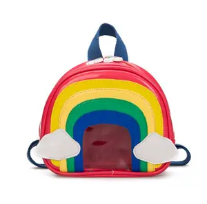 幼儿园小学校女孩可爱迷你透明皮革彩虹背包