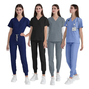 Uniformes de enfermería con cuello en V y logotipo personalizado, juego de uniformes médicos <span class=keywords><strong>para</strong></span> correr en Hospital, bolsillos, uniformes médicos de Spa elásticos en <span class=keywords><strong>ambos</strong></span> sentidos diseñados <span class=keywords><strong>para</strong></span> médicos - Product Image 6