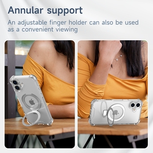 Прозрачный Чехол для мобильного телефона Asniwee для iPhone 16 Plus & 16 Pro со встроенной подставкой с кольцевым держателем и подставкой - Product Image 3