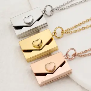 Lettres en acier inoxydable, cœur blanc, pendentif photo personnalisé Love You Message Little Slots Home Envelope Locket Secret Necklace - Product Image 1