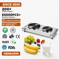 Plaque chauffante électrique double brûleur en acier inoxydable, 2500W, en fonte, portable, pour comptoir de cuisine domestique, directement de l'usine