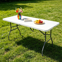 Table pliante en plastique HDPE avec cadre en métal, rectangulaire, portable, légère, pour pique-nique en plein air