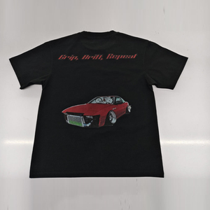 T-shirt a maniche corte larga lavorata a maglia con stampa Hip Hop in cotone 100% da uomo estivo tinto - Product Image 3