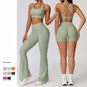 OEM ODM accartocciati pantaloni svasati Leggings reggiseno da ginnastica a vita alta per atleti da donna <span class=keywords><strong>Sexy</strong></span> reggiseno sport Leggings posizione Logo anteriore - Product Image 5