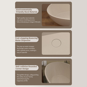 Baignoire autoportante pour hôtel, salle de bain intérieure, en surface solide, pour adultes, avec drain en pierre, écologique - Product Image 6