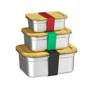 Premium bambù Tiffin porta pranzo per adulti contenitore per il pranzo con divisore in acciaio inox Bento scatola per il pranzo per bambini microonde