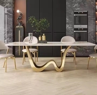 Table à manger rectangulaire extensible moderne de luxe avec plateau en marbre, meubles de salon pour appartement et hôtel