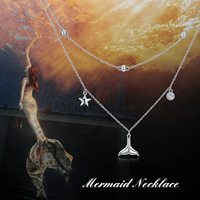 Fine Jewelry Collier pendentif double couche en argent sterling 925 avec zircon étoile sirène