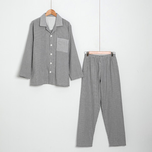Pyjamas à manches longues <span class=keywords><strong>pour</strong></span> femmes et hommes en coton double <span class=keywords><strong>couche</strong></span>, respirants et confortables <span class=keywords><strong>pour</strong></span> l'été, le printemps et l'automne - Product Image 1