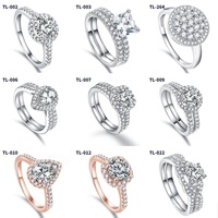 Bagues Solitaires Romantiques et Tendance en Argent S925 Plaqué Rhodium, Tailles Ovale, Cœur, Poire, Princesse, Ensemble Bague de Fiançailles et Alliance pour Fête