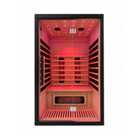 Sauna Moderna de Madera Sólida con Infrarrojos para el Hogar, Negra, de Madera de Hemlock, Interior, con Ventanas Transom, Bajo EMF, Calentador de Luz Roja, para Apartamento o Villa