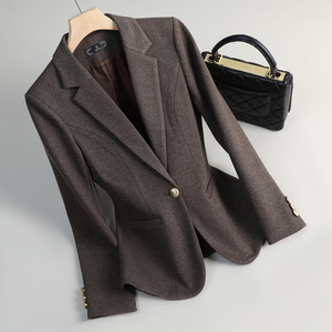 Women's Woolen Blazer Gray Slim Fit Anti-Wrinkle Autumn Winter Jacket With Pocket Feature - Product Image 2