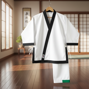 Customize Digital Print <b>Patches</b> Eagle View Tang Soo Do Karate White Uniform 100% Cotton Green Trim <b>Trouser</b> Unisex Adult OEM - Product Image 3