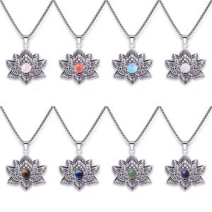 Vente en gros de <span class=keywords><strong>collier</strong></span> pendentif boule en argent ancien avec <span class=keywords><strong>lotus</strong></span> en pierres précieuses à la mode avec chaîne en métal bijoux pour femmes et hommes - Product Image 1