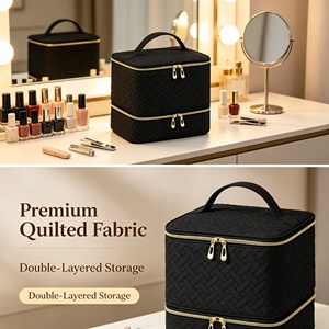 Estuche organizador de doble capa para almacenamiento de esmaltes de uñas, con capacidad para 30 botellas y lámpara de uñas, al por mayor. - Product Image 5