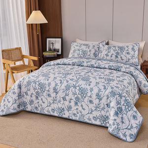 सुरुचिपूर्ण नीले फोनिक्स टेल पुष्प प्रिंट माइक्रोफाइबर चार-पत्ती क्लैवर क्विल्ट सेट 80gsm नरम आराम सेट - Product Image 1